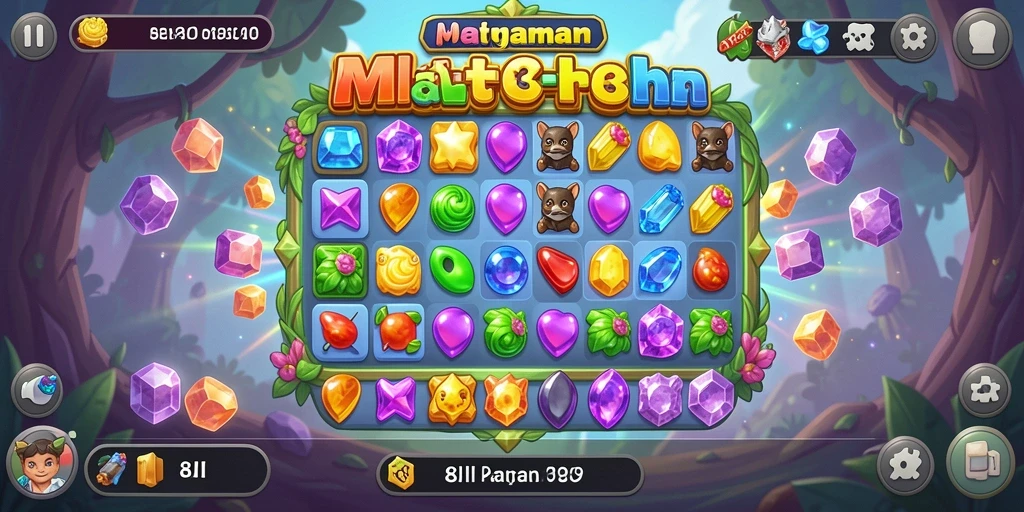 Tangkapan layar utama permainan 8II menampilkan aksi Match-3 yang seru.