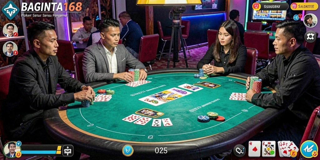 Tampilan gameplay poker yang menegangkan di BAGINTA168.