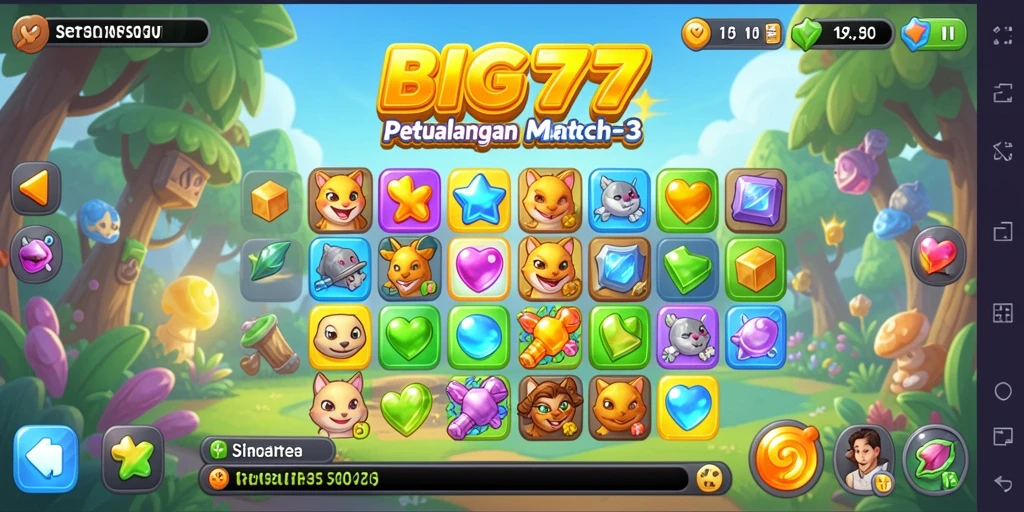 Screenshot BIG77 menunjukkan gameplay Match-3 yang seru dan menantang.