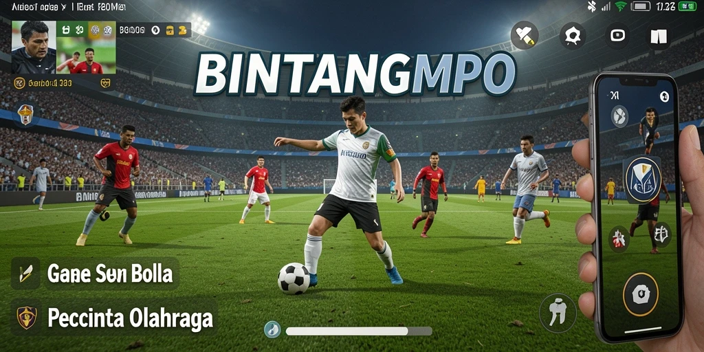 Tampilan gameplay menarik dalam BINTANGMPO, menampilkan aksi sepak bola yang seru.