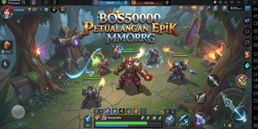 Screenshot utama gameplay BOS5000 menunjukkan aksi pertempuran yang seru dan grafis menakjubkan.