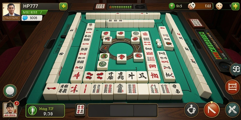 Screenshot gameplay HP777 menampilkan suasana permainan Mahjong yang mendebarkan.