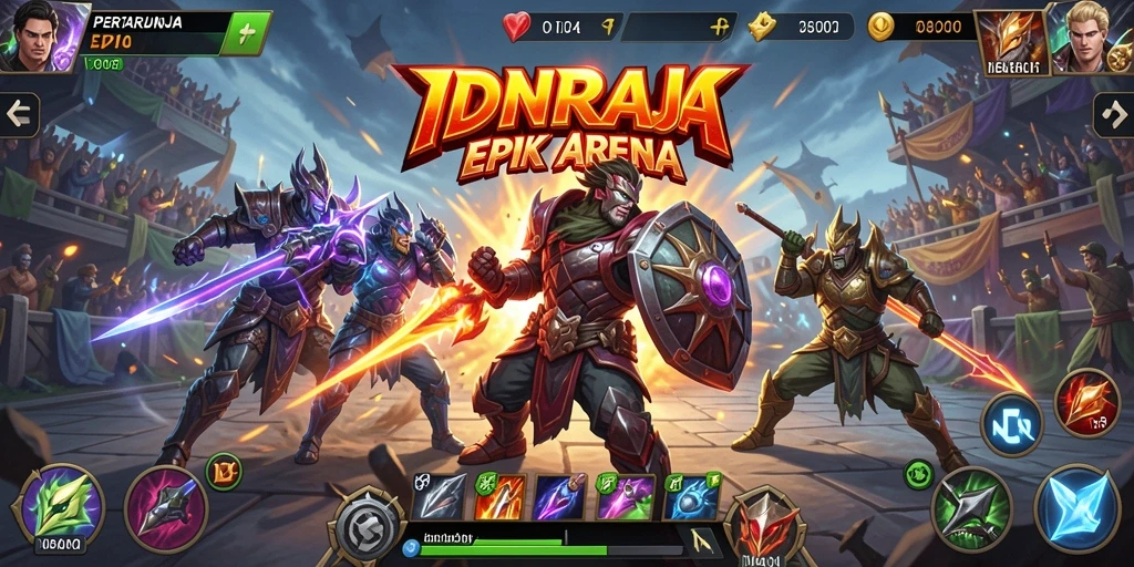 Screenshot yang menunjukkan aksi pertarungan epik di IDNRAJA.
