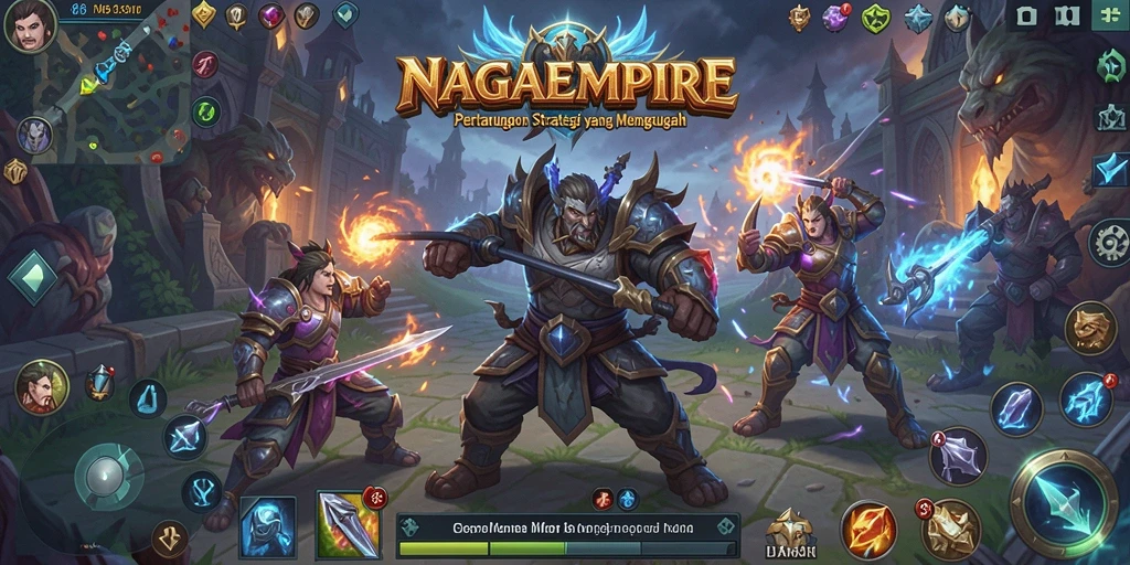 Tangkapan layar gameplay NAGAEMPIRE yang menampilkan pertarungan strategi yang mendebarkan.