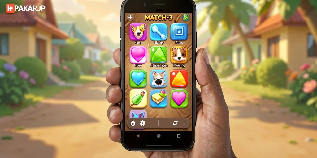 Tampilan gameplay PAKARJP dengan level Match-3 yang menarik.