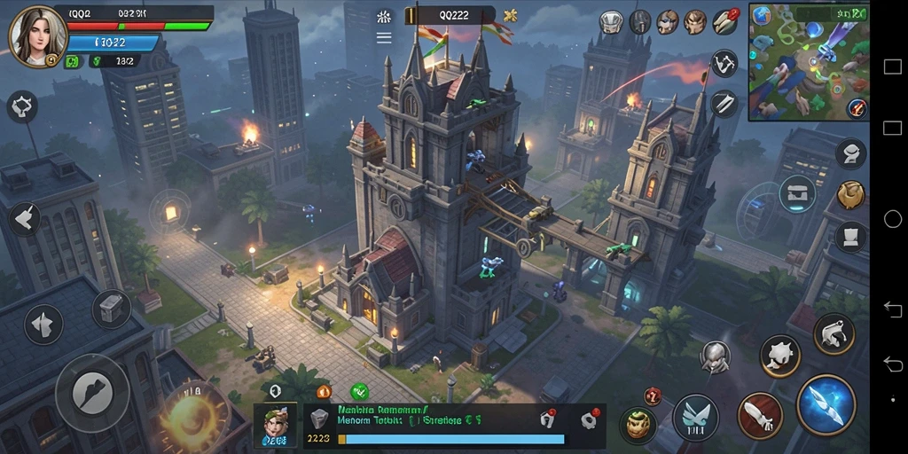 Tampilan gameplay <strong>QQ222</strong> yang mendalam di Tower Defense.