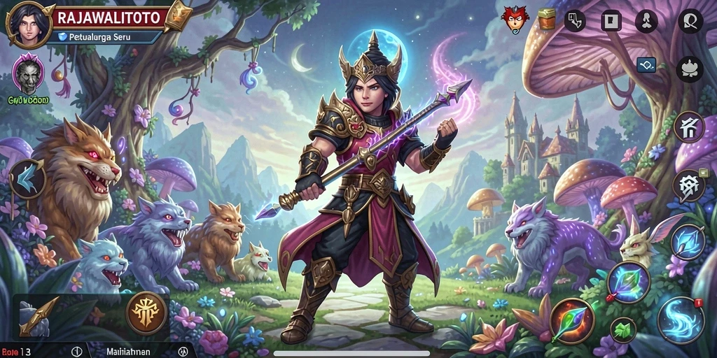 Tampilan gameplay seru di dunia fantasi RAJAWALITOTO.