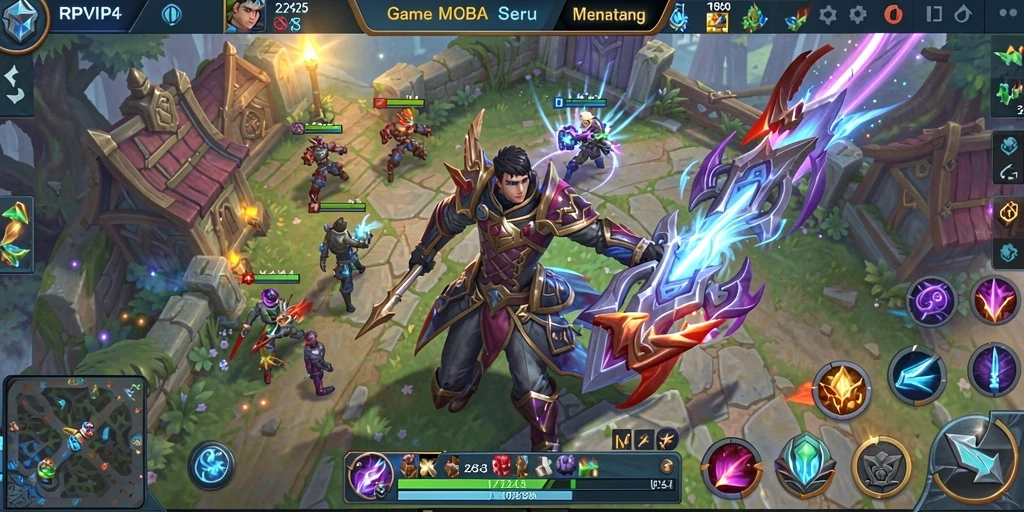 Tampilan gameplay seru RPVIP4 dalam pertarungan MOBA.