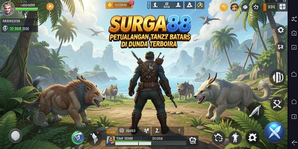 Screenshot gameplay SURGA88 menunjukkan dunia terbuka yang luas.