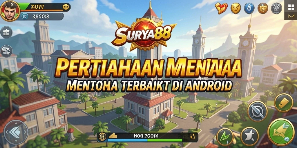 Tampilan utama gameplay SURYA88 menampilkan strategi menara yang intens.