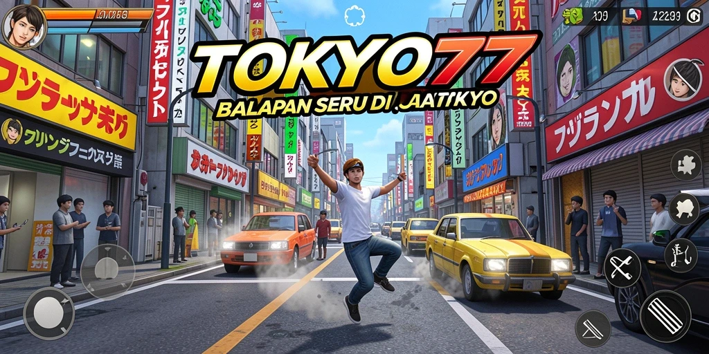 Tangkapan layar menampilkan aksi balapan seru di TOKYO77.